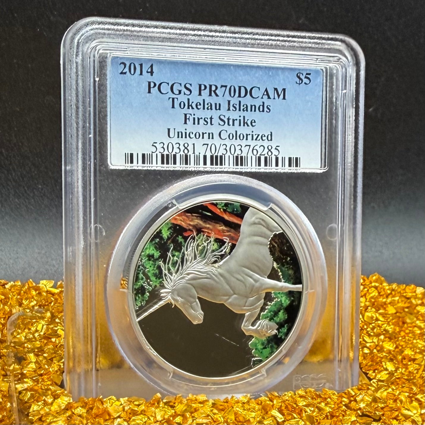 2014 1 oz Tokelau Islands Silver Dollar $5 PCGS First Strike PR70DCAM Creatures of Myth & Legend Unicorn Colorized (1 of 15)