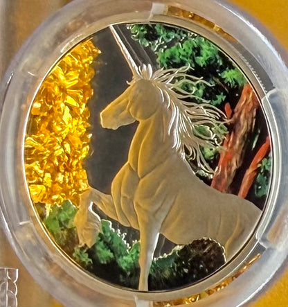 2014 1 oz Tokelau Islands Silver Dollar $5 PCGS First Strike PR70DCAM Creatures of Myth & Legend Unicorn Colorized (1 of 15)