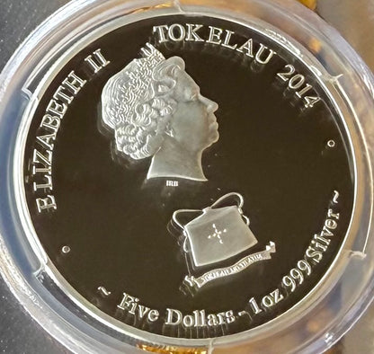 2014 1 oz Tokelau Islands Silver Dollar $5 PCGS First Strike PR70DCAM Creatures of Myth & Legend Unicorn Colorized (1 of 15)
