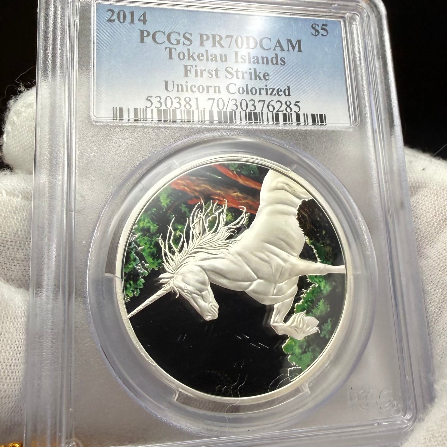 2014 1 oz Tokelau Islands Silver Dollar $5 PCGS First Strike PR70DCAM Creatures of Myth & Legend Unicorn Colorized (1 of 15)
