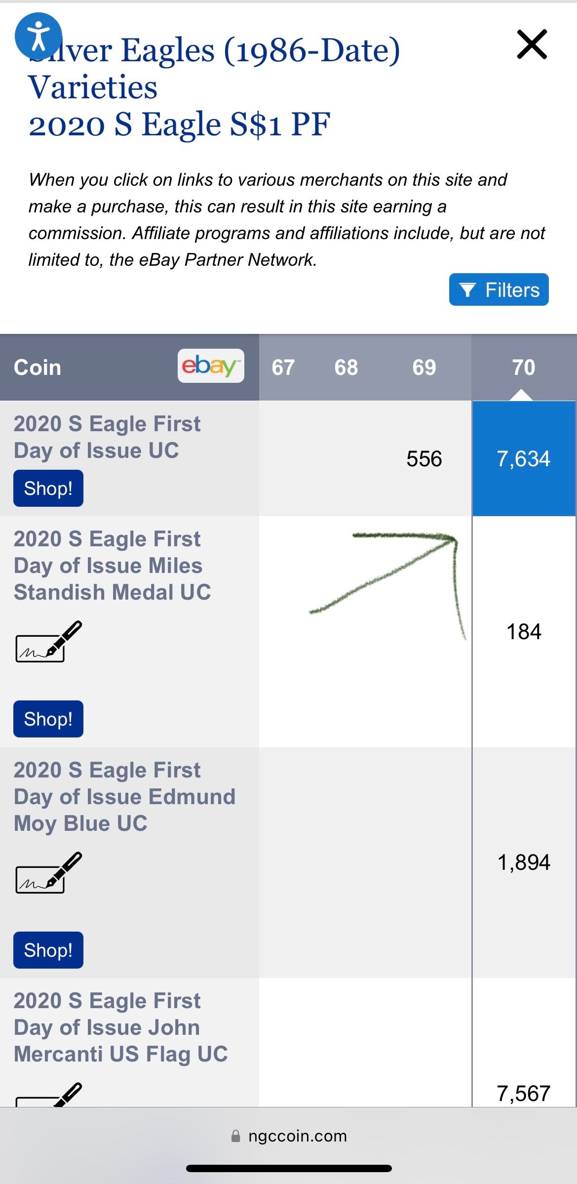 Proof 2020 (S) $1 American Silver Eagle NGC PF70UC FDOI Golden Gate Label Blue Core (1 of 7,634)