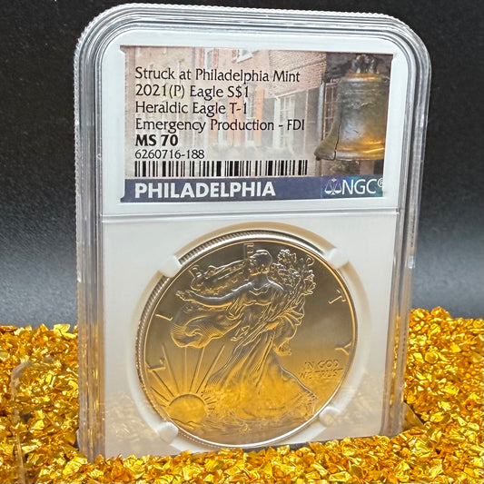 2021 (P) $1 American Silver Eagle NGC MS70 Type 1 FDOI Emergency Issue Mint Condition