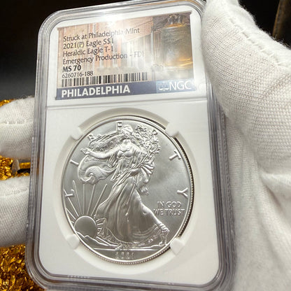 2021 (P) $1 American Silver Eagle NGC MS70 Type 1 FDOI Emergency Issue Mint Condition