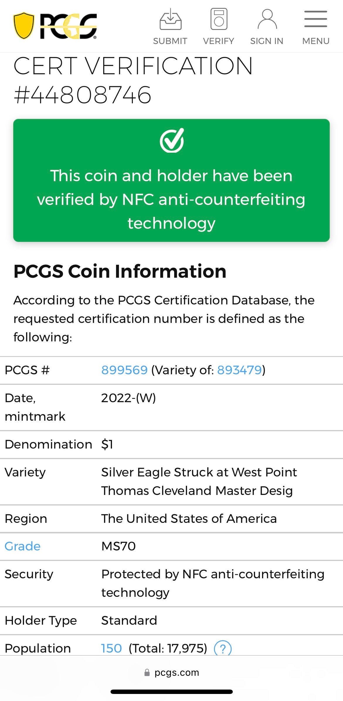 2022 (W) $1 American Silver Eagle PCGS MS70 Master Designer Thomas Cleveland Signed American Flag Black Label Mint Condition (1 of 150)