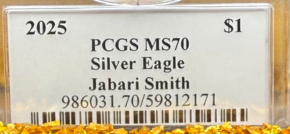 2025 $1 American Silver Eagle PCGS MS70 NBA Legend Jabari Smith Signed Label Mint Condition 1 of 50