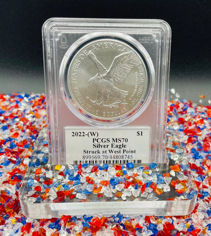 2022 (W) $1 American Silver Eagle PCGS MS70 Master Designer Thomas Cleveland Signed American Flag Black Label Mint Condition (1 of 150)