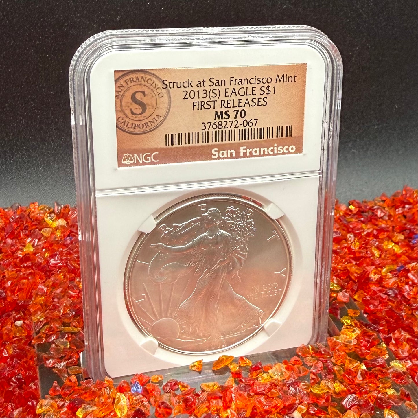 2013 San Francisco $1 American Silver Eagle NGC MS70 First Releases Orange Label Mint Condition