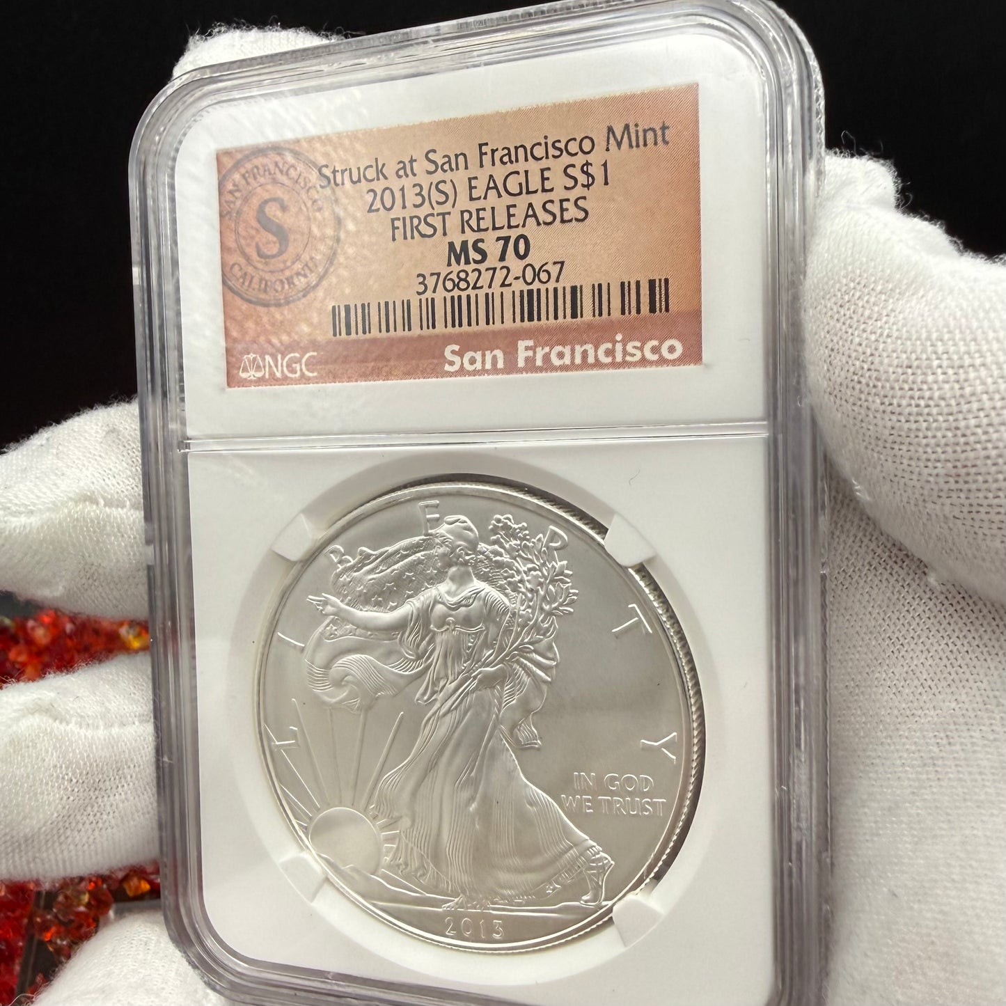 2013 San Francisco $1 American Silver Eagle NGC MS70 First Releases Orange Label Mint Condition