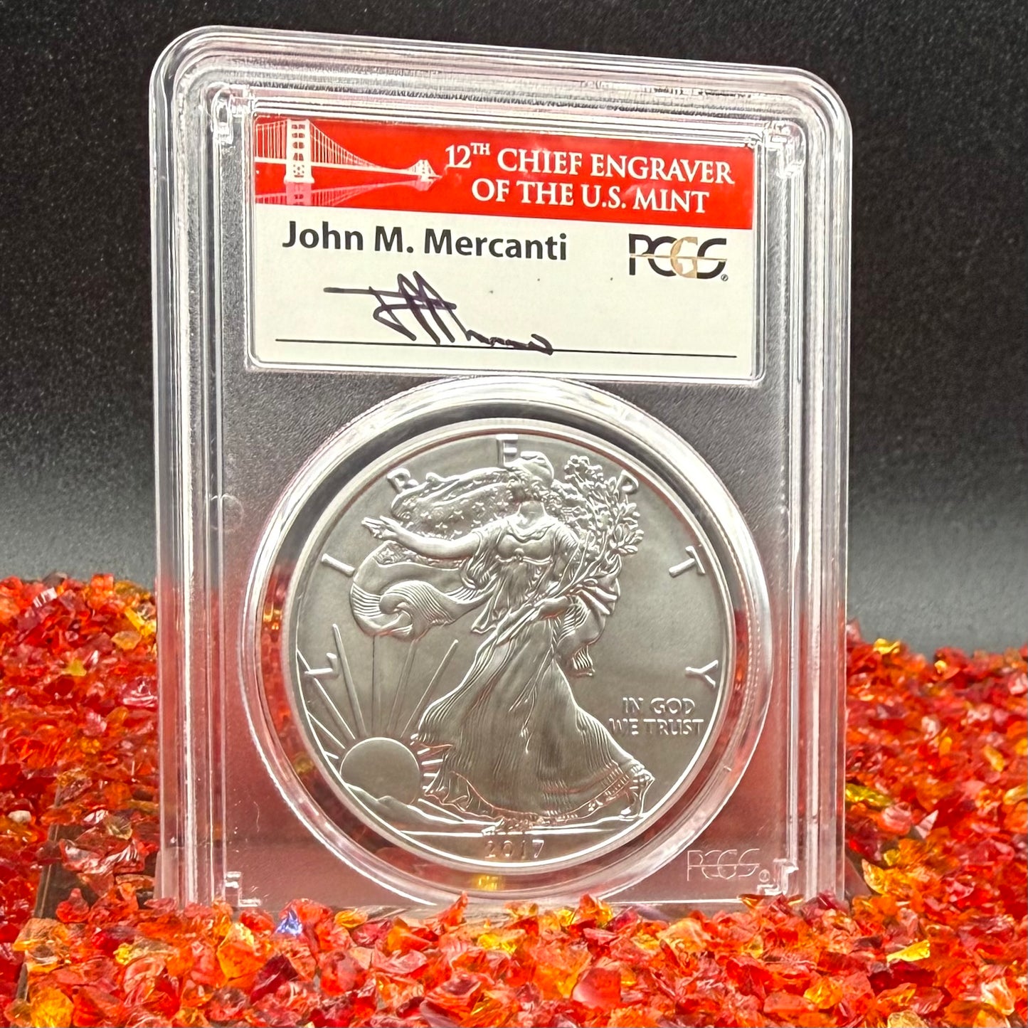 2017 (W) Burnished $1 American Silver Eagle PCGS SP70 First Strike John Mercanti Signed Rare 1 of 660 Mint!