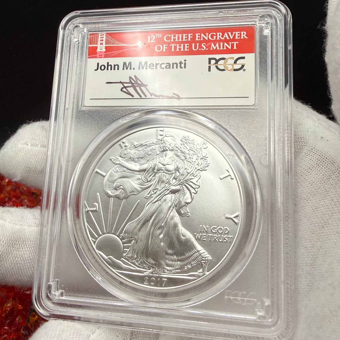 2017 (W) Burnished $1 American Silver Eagle PCGS SP70 First Strike John Mercanti Signed Rare 1 of 660 Mint!
