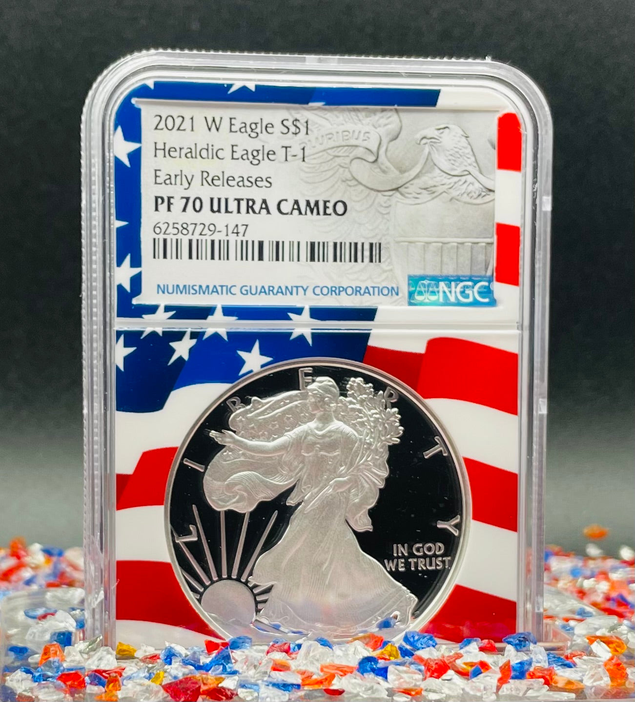 Proof 2021 (W) $1 American Silver Eagle NGC PF70 Early Releases Type 1 Flag Holder Mint Condition (1 of 6,983)