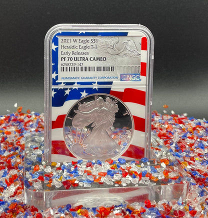 Proof 2021 (W) $1 American Silver Eagle NGC PF70 Early Releases Type 1 Flag Holder Mint Condition (1 of 6,983)