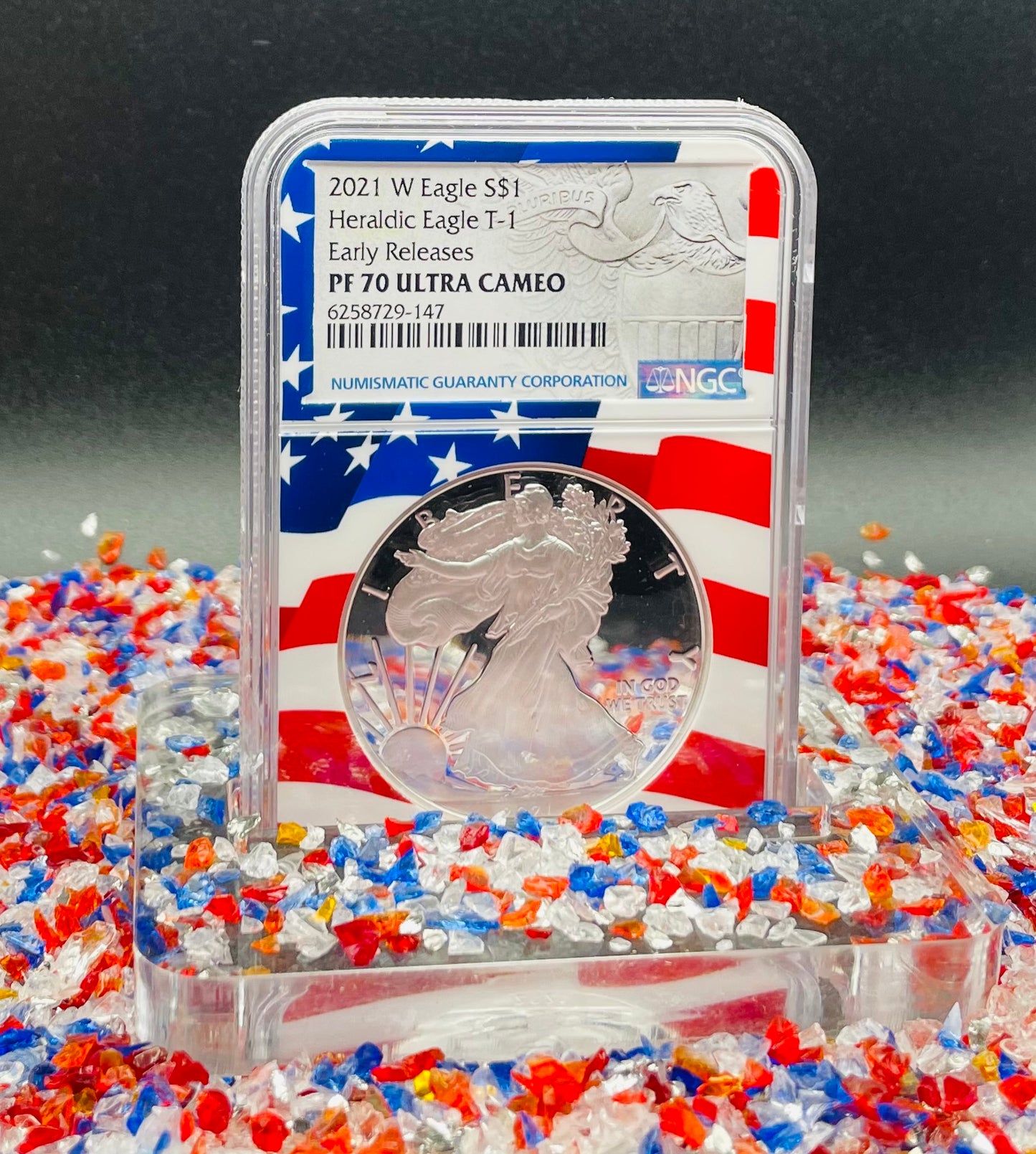 Proof 2021 (W) $1 American Silver Eagle NGC PF70 Early Releases Type 1 Flag Holder Mint Condition (1 of 6,983)
