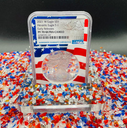 Proof 2021 (W) $1 American Silver Eagle NGC PF70 Early Releases Type 1 Flag Holder Mint Condition (1 of 6,983)