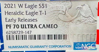 Proof 2021 (W) $1 American Silver Eagle NGC PF70 Early Releases Type 1 Flag Holder Mint Condition (1 of 6,983)