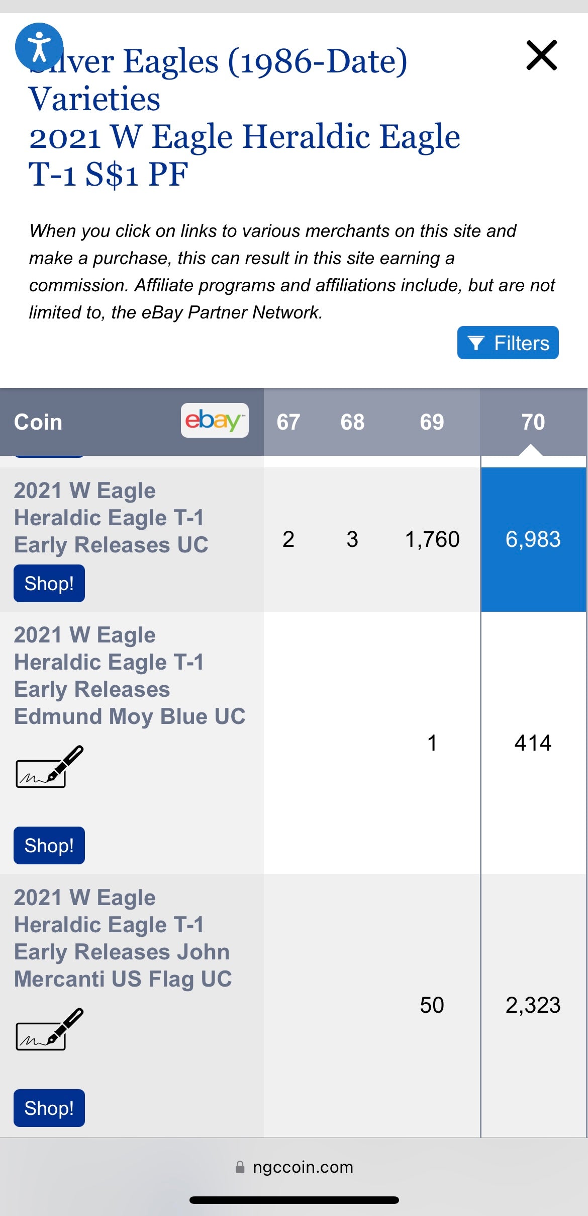 Proof 2021 (W) $1 American Silver Eagle NGC PF70 Early Releases Type 1 Flag Holder Mint Condition (1 of 6,983)