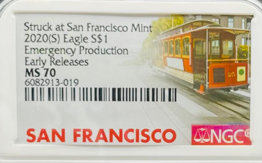 2020 (S) $1 American Silver Eagle NGC MS70 Early Releases Emergency Issue Trolley Label Rare (1 of 12,401)
