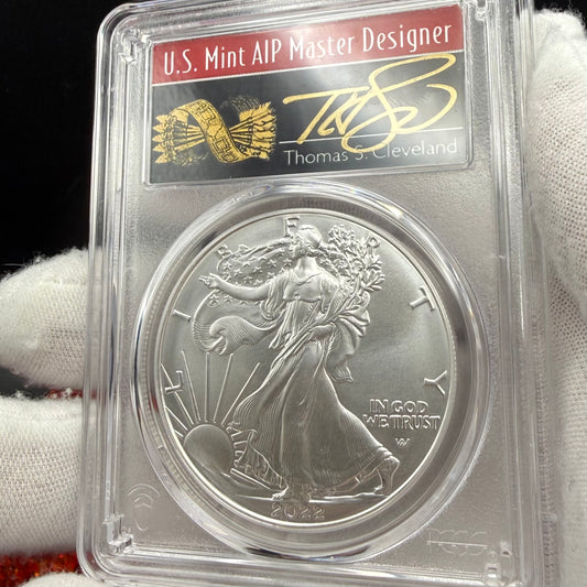 2022 $1 American Silver Eagle PCGS MS70 FDOI Thomas Cleveland Signed Rare Arrows Label 1 of 200 Mint