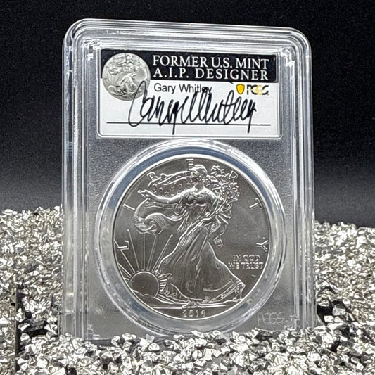 2014 $1 American Silver Eagle PCGS MS70 Gary Whitley Signed 1 of 409 Mint