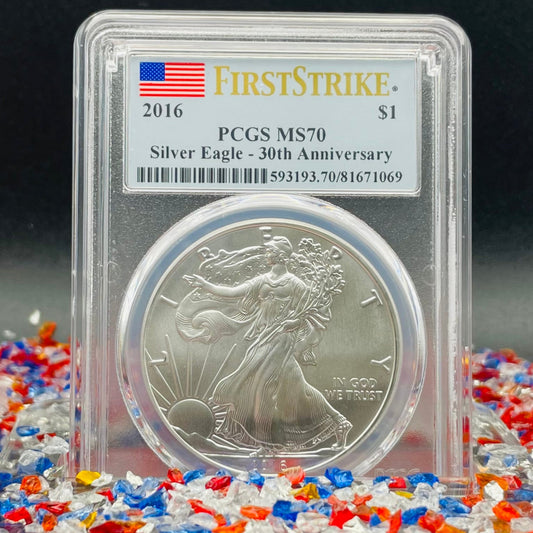 2016 $1 American Silver Eagle PCGS MS70 First Strike American Flag Label Mint Condition