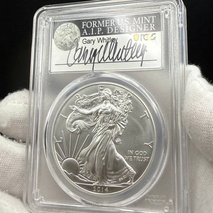 2014 $1 American Silver Eagle PCGS MS70 Gary Whitley Signed 1 of 409 Mint