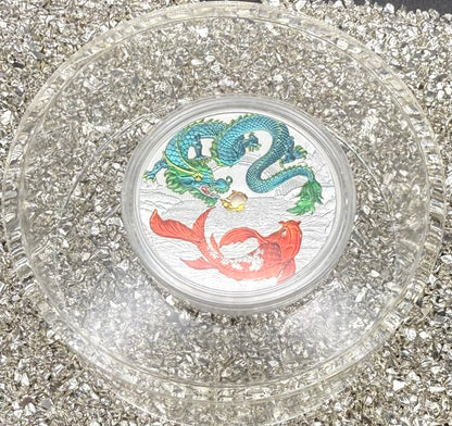 2023 Silver $1 Australia Silver Dollar Brilliant Uncirculated Myths & Legends Blue DRAGON & Red COI