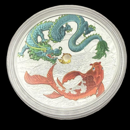2023 Silver $1 Australia Silver Dollar Brilliant Uncirculated Myths & Legends Blue DRAGON & Red COI