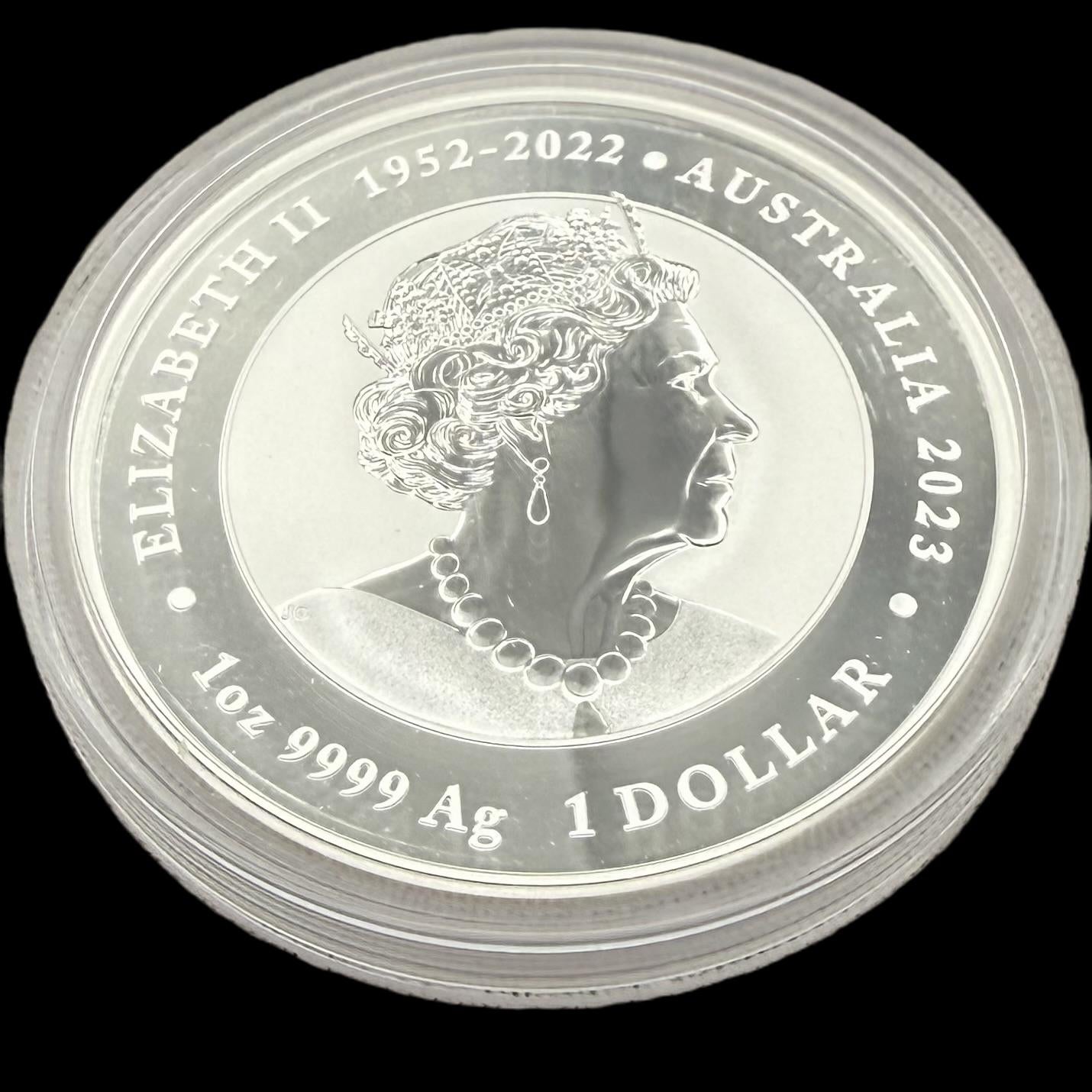 2023 Silver $1 Australia Silver Dollar Brilliant Uncirculated Myths & Legends Blue DRAGON & Red COI