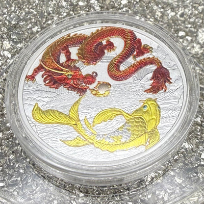 2023 Silver $1 Australia Silver Dollar Brilliant Uncirculated Myths & Legends Red DRAGON & Yellow COI