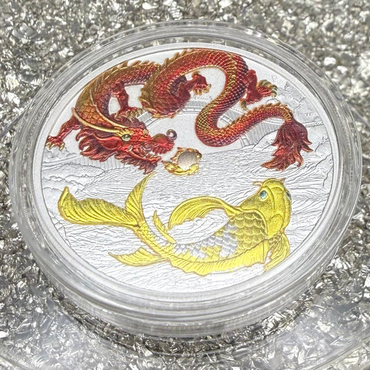 2023 Silver $1 Australia Silver Dollar Brilliant Uncirculated Myths & Legends Red DRAGON & Yellow COI