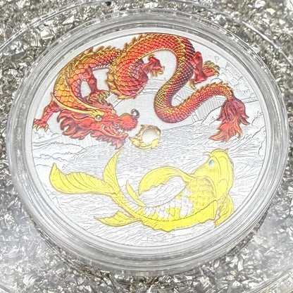 2023 Silver $1 Australia Silver Dollar Brilliant Uncirculated Myths & Legends Red DRAGON & Yellow COI