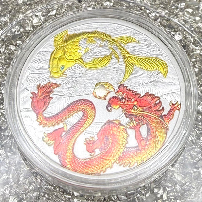 2023 Silver $1 Australia Silver Dollar Brilliant Uncirculated Myths & Legends Red DRAGON & Yellow COI