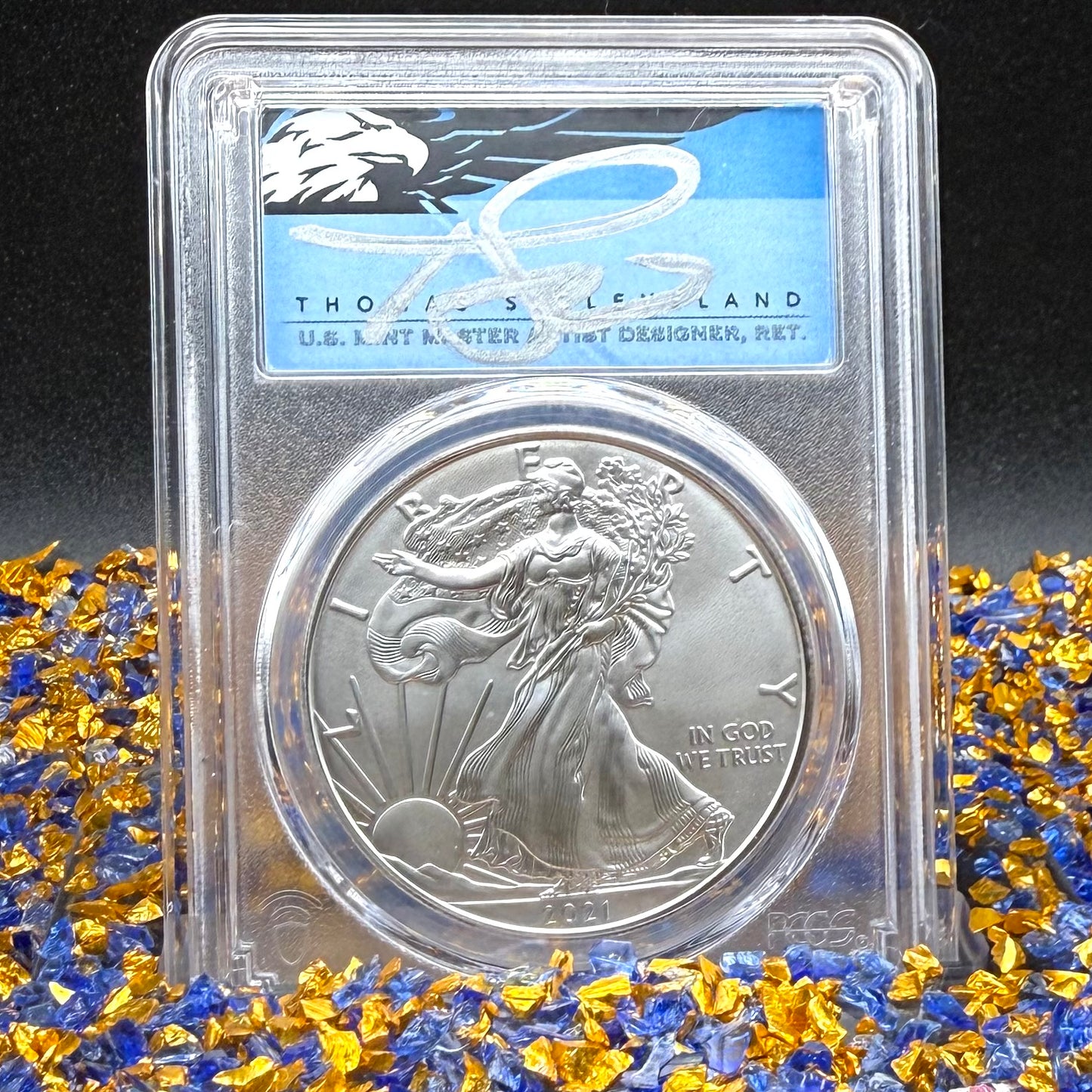 2021 $1 American Silver Eagle PCGS MS70 Thomas Cleveland Signed Blue Label Rare 1 of 50 Mint