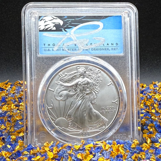 2021 $1 American Silver Eagle PCGS MS70 Thomas Cleveland Signed Blue Label Rare 1 of 50 Mint