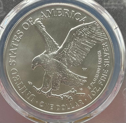 Burnished 2021 (W) $1 American Silver Eagle PCGS SP70 First Strike Type 2 American Flag Label Mint Condition (1 of 3,659)