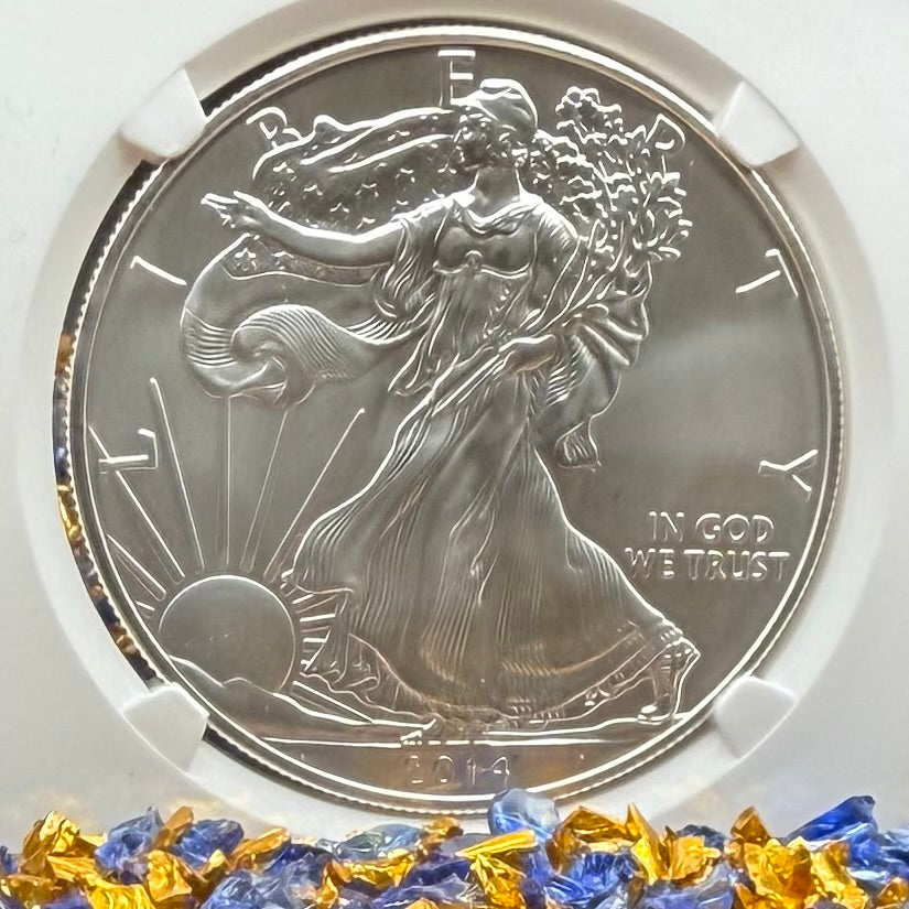 2014 San Francisco $1 American Silver Eagle NGC MS70 Early Releases Trolly Label Mint Condition