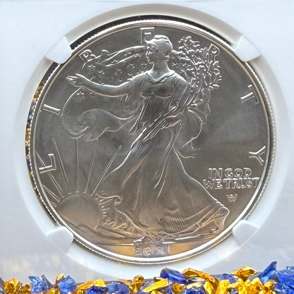 2021 Burnished $1 American Silver Eagle NGC MS70 FDOI Type 2 Mike Mezack Signed Label Mint!