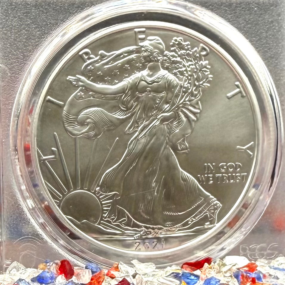 2021 (P) $1 American Silver Eagle PCGS MS70 Type 1 FDOI Emergency Production Thomas Cleveland Signed Rare American Flag Label 1 of 250 Mint