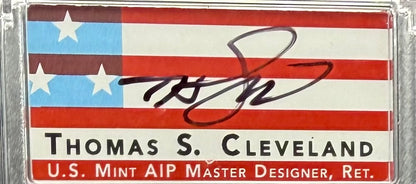 2021 (P) $1 American Silver Eagle PCGS MS70 Type 1 FDOI Emergency Production Thomas Cleveland Signed Rare American Flag Label 1 of 250 Mint