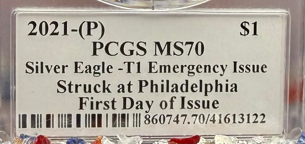 2021 (P) $1 American Silver Eagle PCGS MS70 Type 1 FDOI Emergency Production Thomas Cleveland Signed Rare American Flag Label 1 of 250 Mint