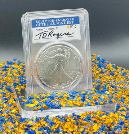 2021 $1 American Silver Eagle PCGS MS70 Type 2 Thomas Rogers Signed Label Mint Condition Rare (1 of 2500)