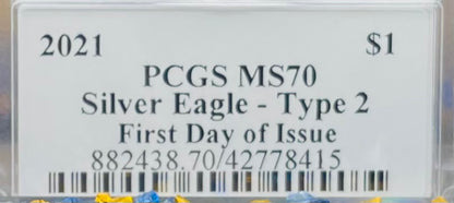 2021 $1 American Silver Eagle PCGS MS70 Type 2 Thomas Rogers Signed Label Mint Condition Rare (1 of 2500)