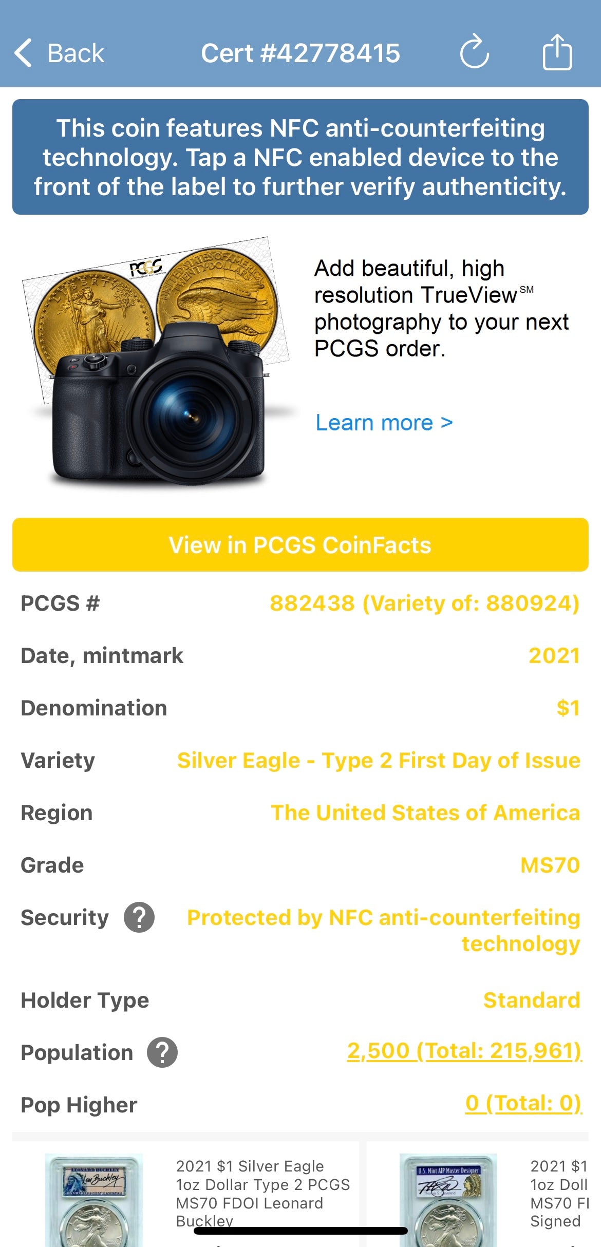 2021 $1 American Silver Eagle PCGS MS70 Type 2 Thomas Rogers Signed Label Mint Condition Rare (1 of 2500)