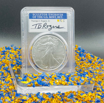 2023 $1 American Silver Eagle PCGS MS70 Thomas Rogers Signed Flag Label Mint Condition (Rare 1 of 250)