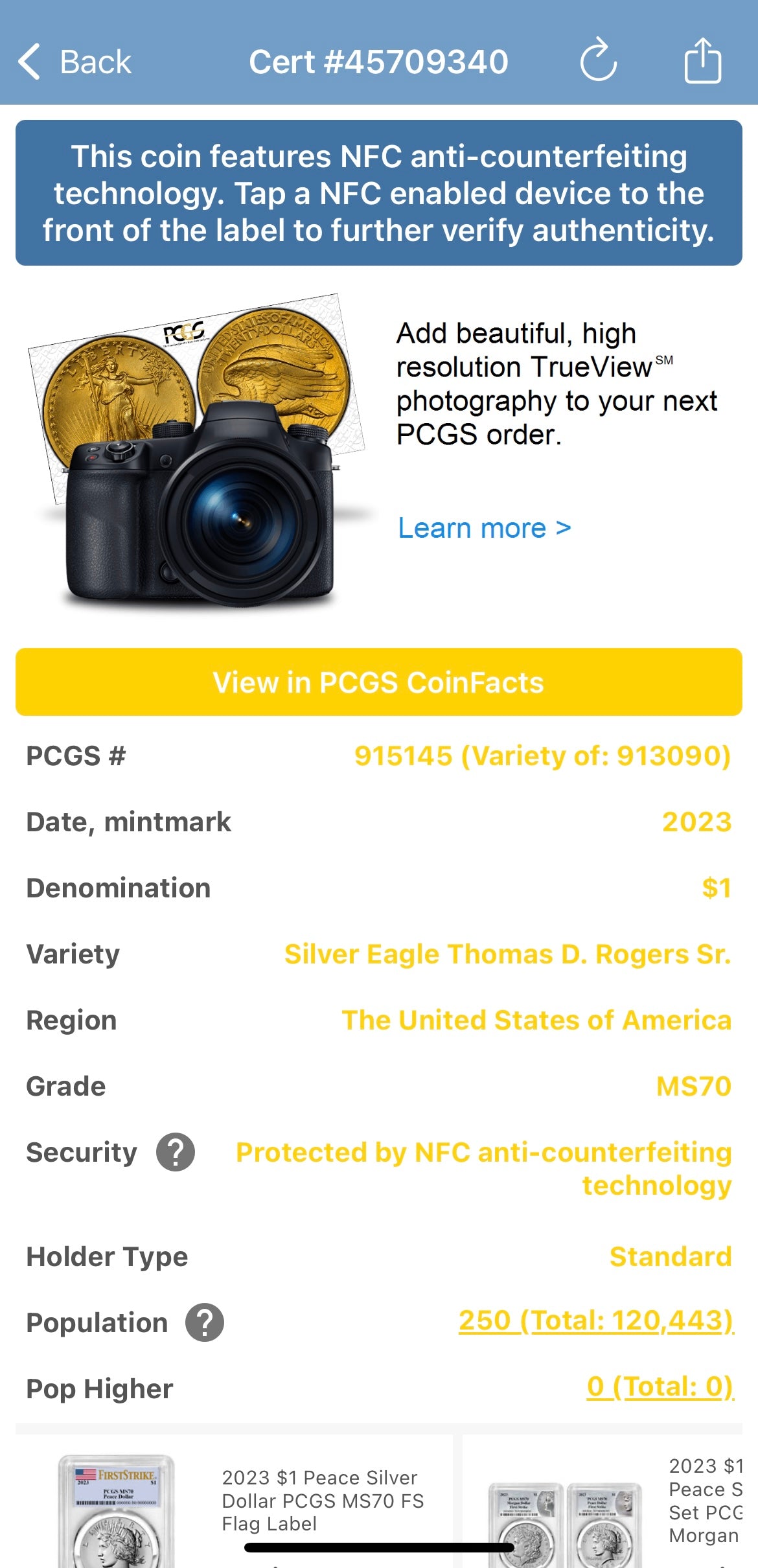 2023 $1 American Silver Eagle PCGS MS70 Thomas Rogers Signed Flag Label Mint Condition (Rare 1 of 250)