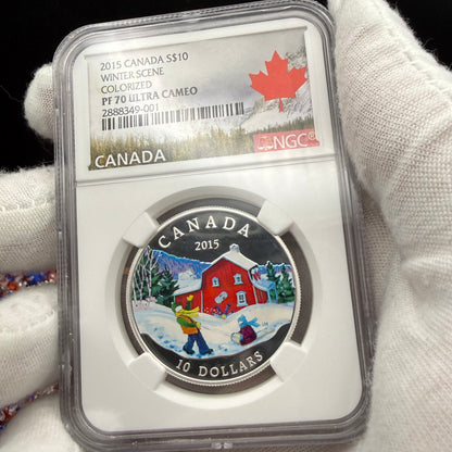 2015 $10 Canada Silver Dollar NGC PF70UC Colorized Winter Scene (1 of 2) Mint!