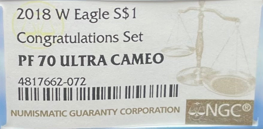Proof 2018 (W) $1 American Silver Eagle NGC PF70 Congratulations Set Eagle Holder Mint Condition (Rare 1 of 1,331)