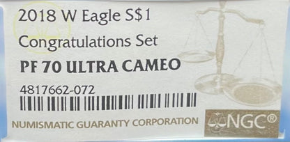Proof 2018 (W) $1 American Silver Eagle NGC PF70 Congratulations Set Eagle Holder Mint Condition (Rare 1 of 1,331)