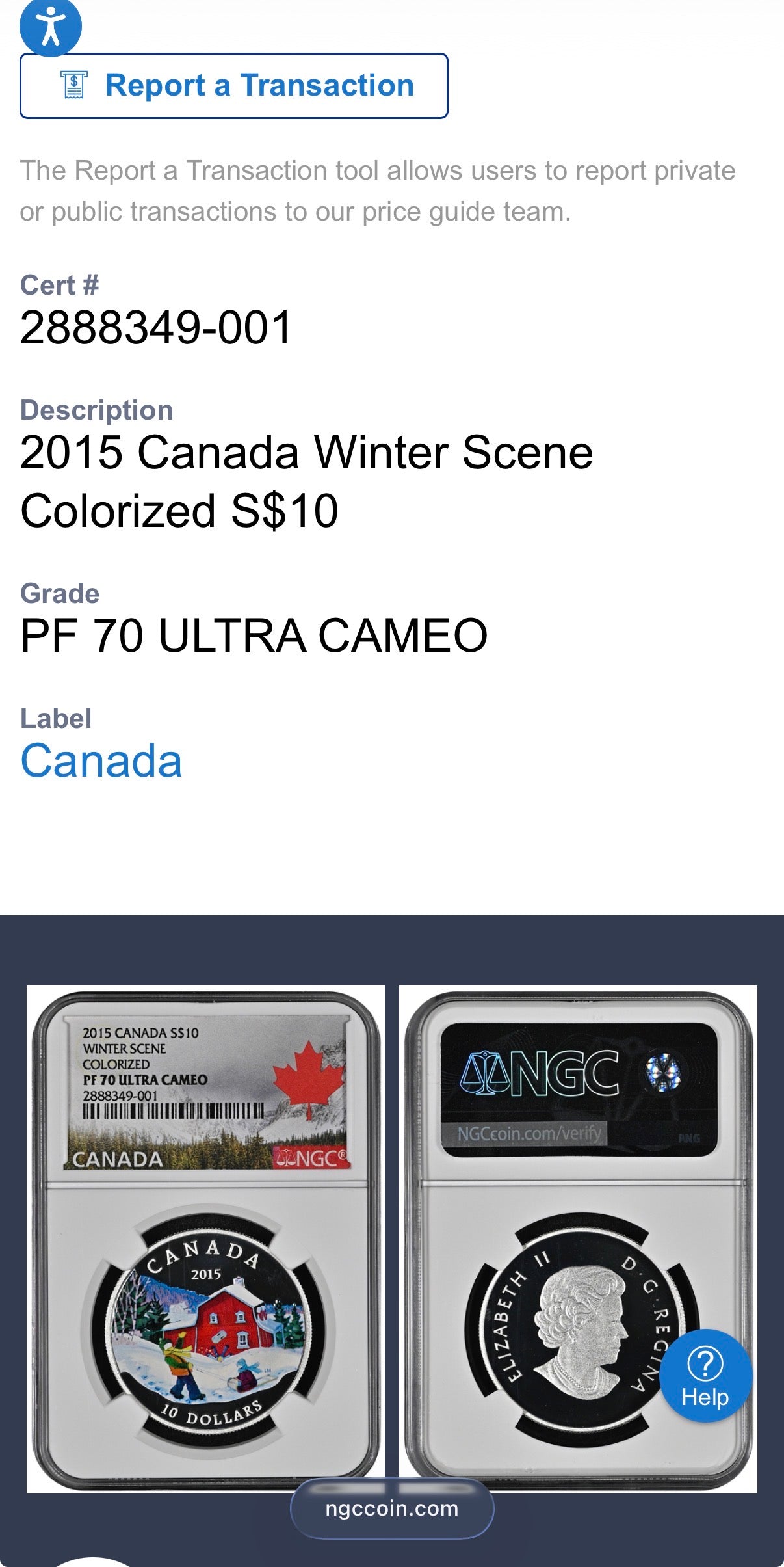 2015 $10 Canada Silver Dollar NGC PF70UC Colorized Winter Scene (1 of 2) Mint!