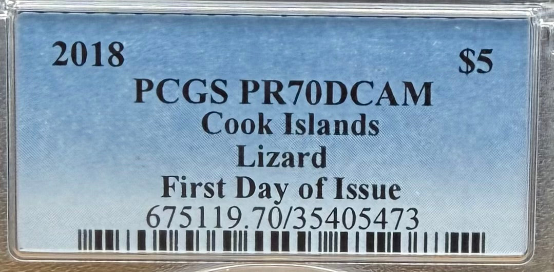 2018 Cook Islands Silver Dollar $5 PCGS FDOI PR70DCAM South African Sungazer Lizard - 24K Gold (1 of 91)